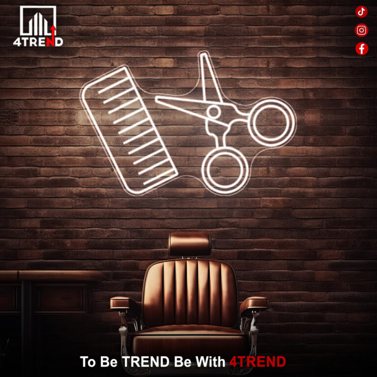 لافتة نيون "مقص ومشط" – ديكور صالون الحلاقة