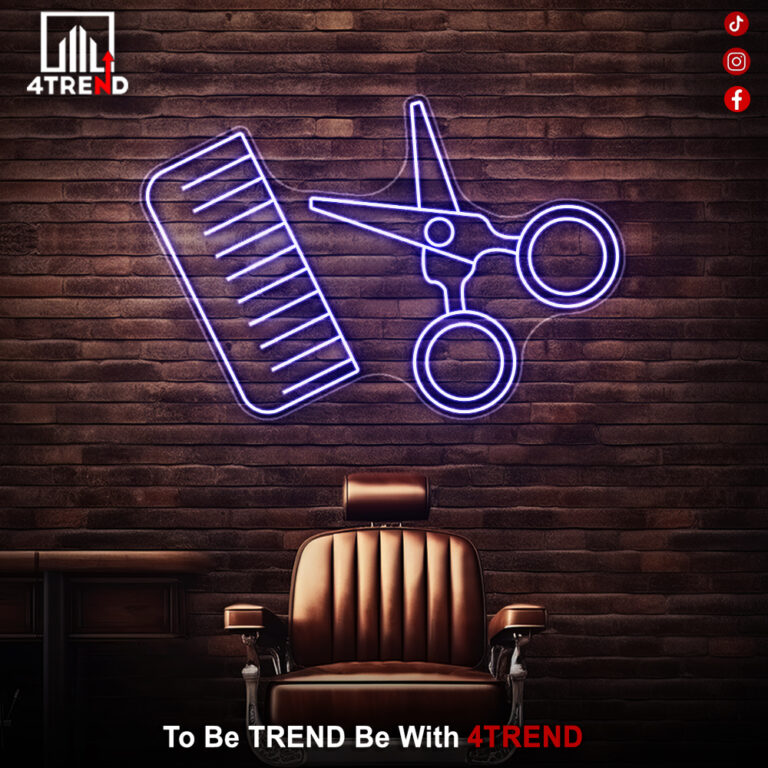 لافتة نيون "مقص ومشط" – ديكور صالون الحلاقة