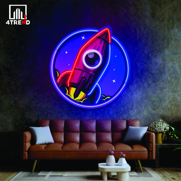لافتة نيون "Spaceship Rocket Launch Webgalaxy" - لوحة أكريليك