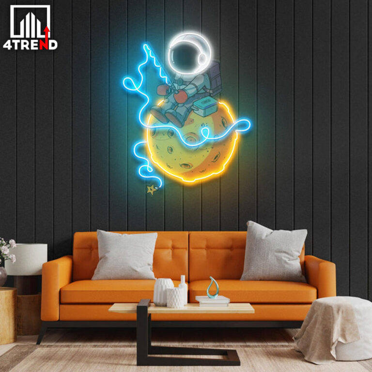 لافتة نيون "Astronaut Fishing" - لوحة أكريليك