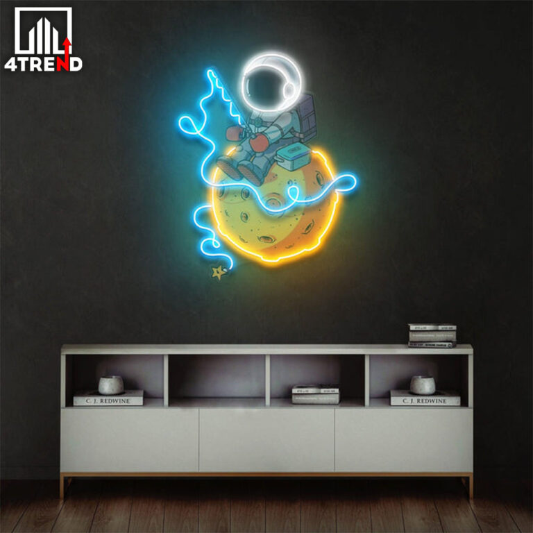 لافتة نيون "Astronaut Fishing" - لوحة أكريليك