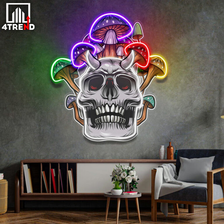 لافتة نيون "Skull Mushroom" - لوحة أكريليك